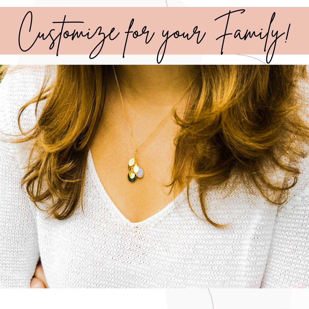 Family Charm Necklace, Custom Birthstone Initial Necklace, Unique Gift for New Mom, Personalized mom necklace with kids initials Stamped