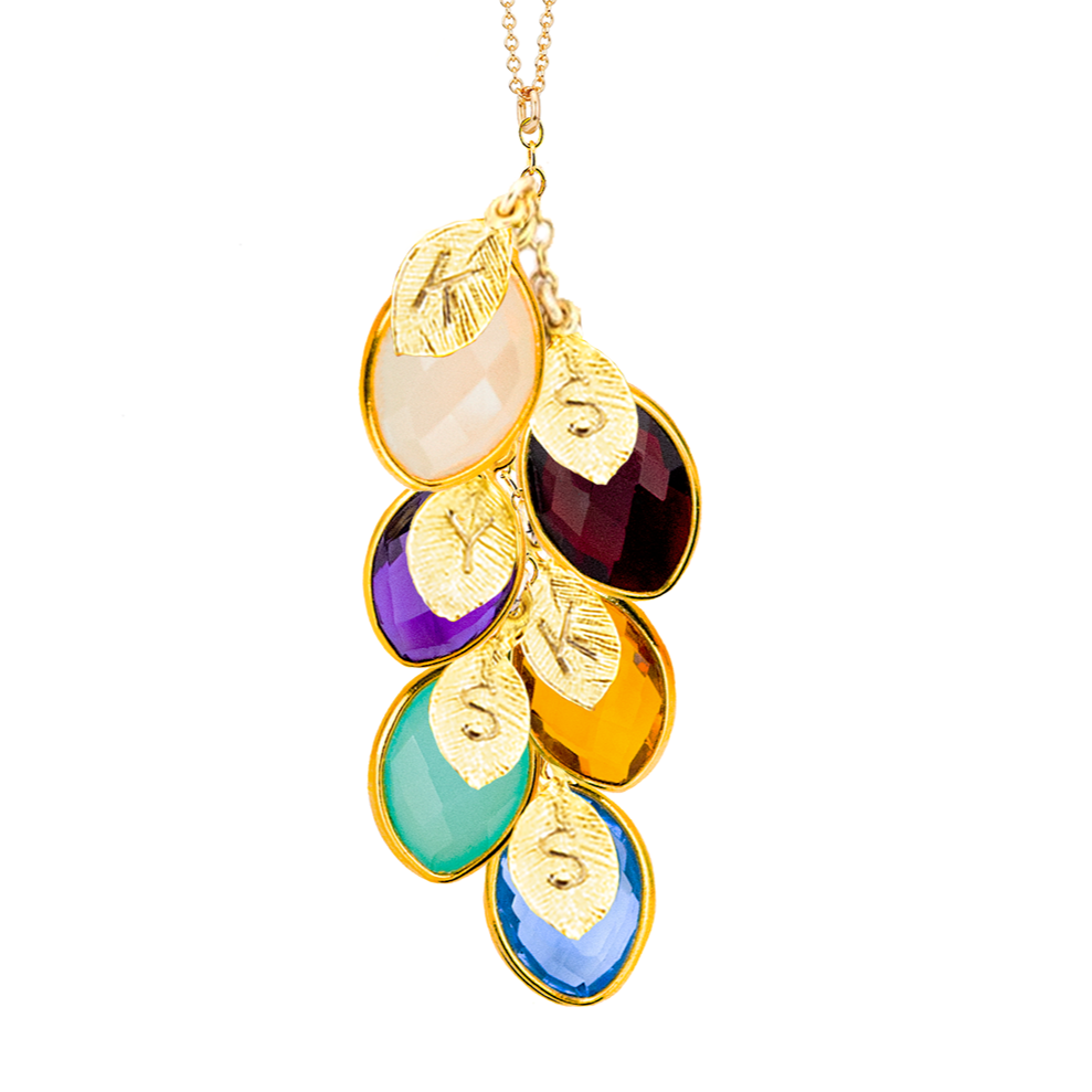 Family Charm Necklace, Custom Birthstone Initial Necklace, Unique Gift for New Mom, Personalized mom necklace with kids initials Stamped