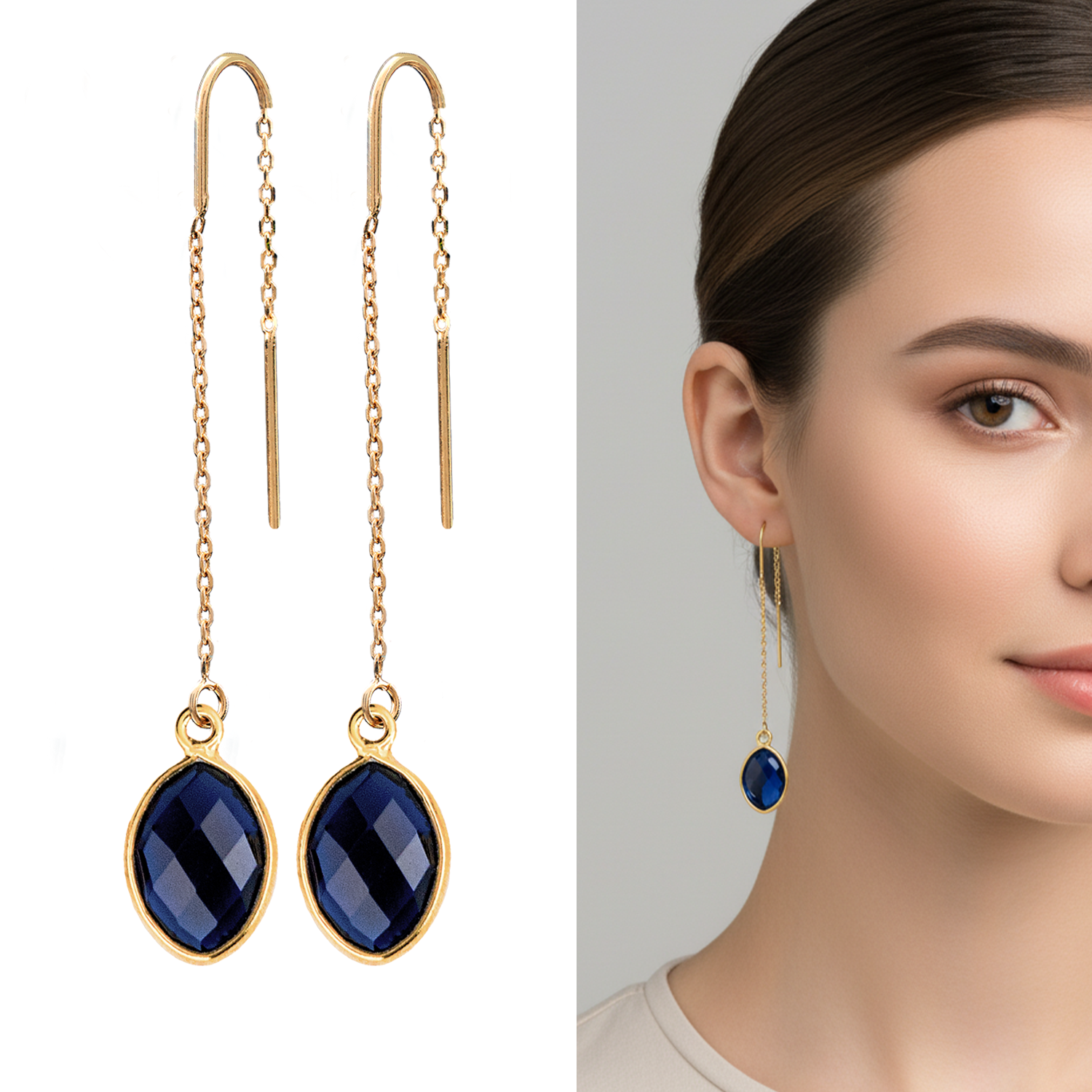 Dainty Threader Earrings with Birthstone - Handmade Jewelry