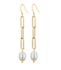 "Elegant Pearl Dangles on Gold Chain - Long White Earrings"