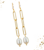 "Elegant Pearl Dangles on Gold Chain - Long White Earrings"