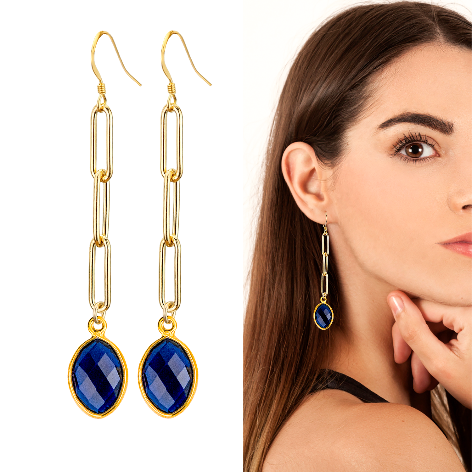 "Glamorous Birthstone Earrings on Gold Paper Clip Chain - Birthstone Beauty!"