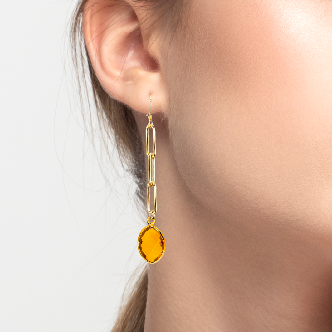 "Glamorous Birthstone Earrings on Gold Paper Clip Chain - Birthstone Beauty!"