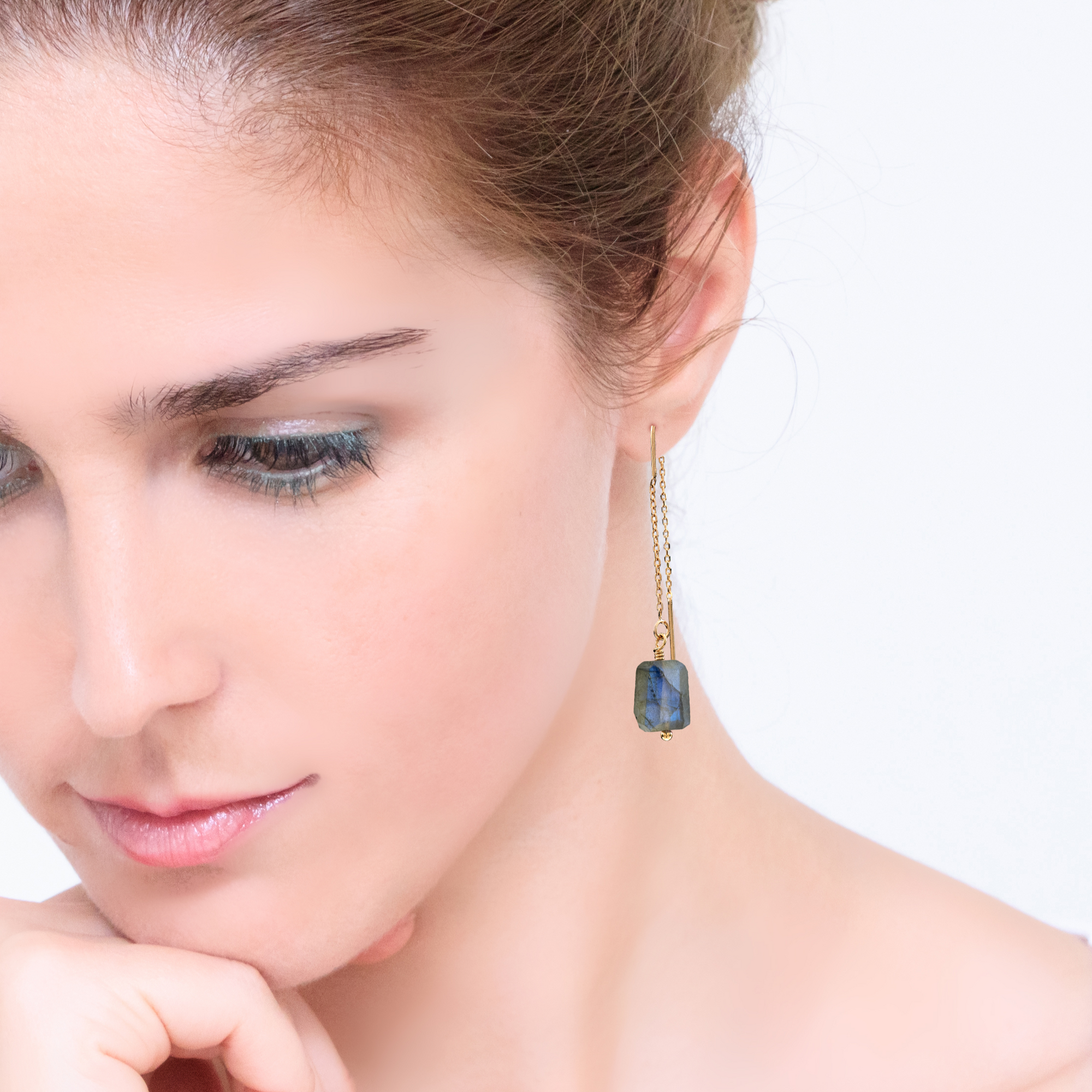 Raw Aquamarine Earrings - Minimalist Threader Style