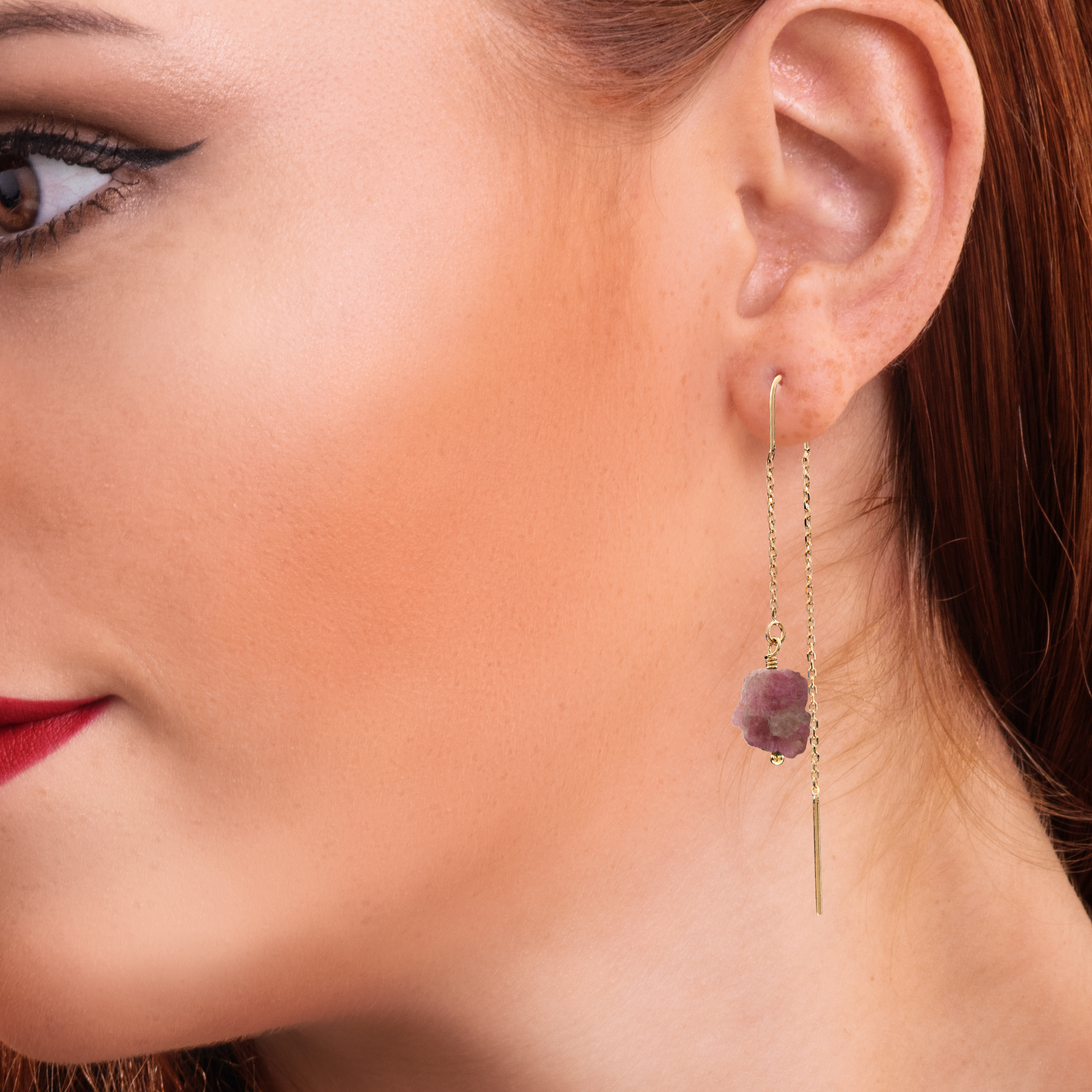 Raw Aquamarine Earrings - Minimalist Threader Style