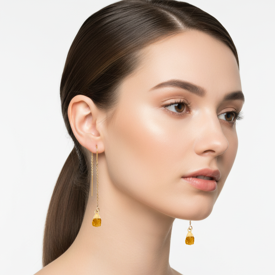 Elegant Pink Opal Threader Earrings | Dangle Crystal Jewelry for October Birthdays