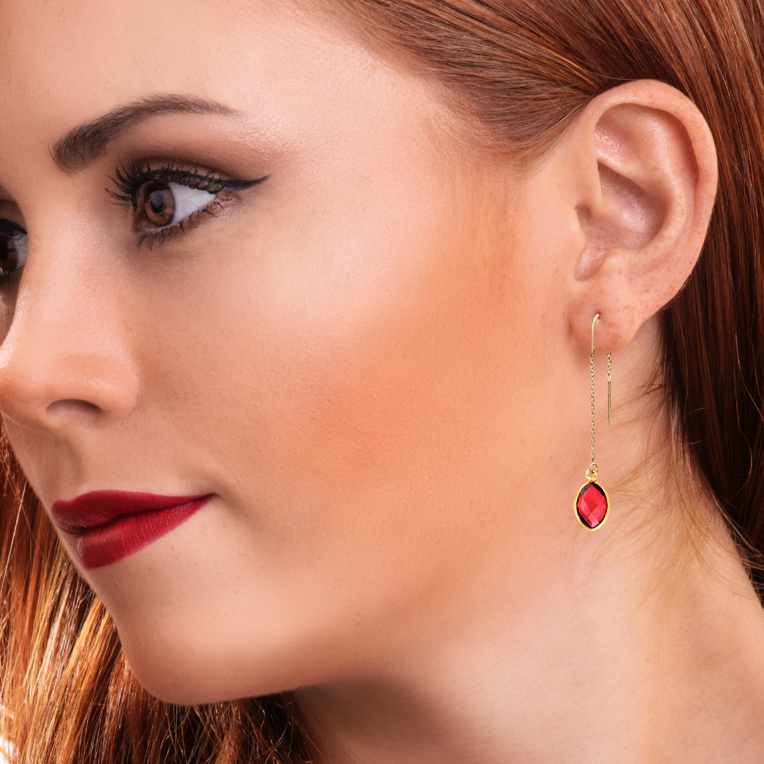 Dainty Threader Earrings with Birthstone - Handmade Jewelry