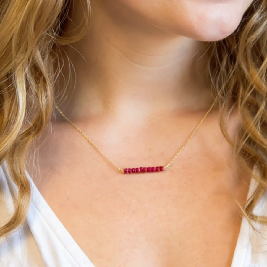 "Handmade Bead Bar Family Necklace - Custom Birthstone Jewelry for Loved Ones"