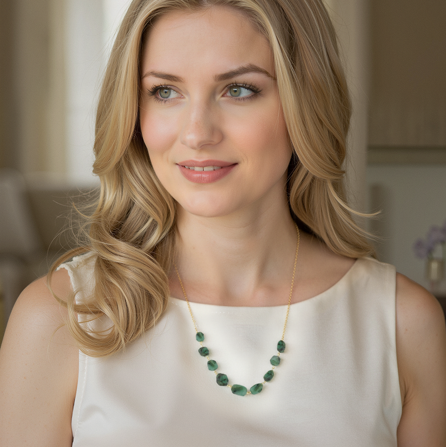 Raw Emerald Statement Necklace  May Birthstone Necklace  Genuine Raw Crystal Statement Necklace  Christmas Gifts for Mom  Fall Necklace