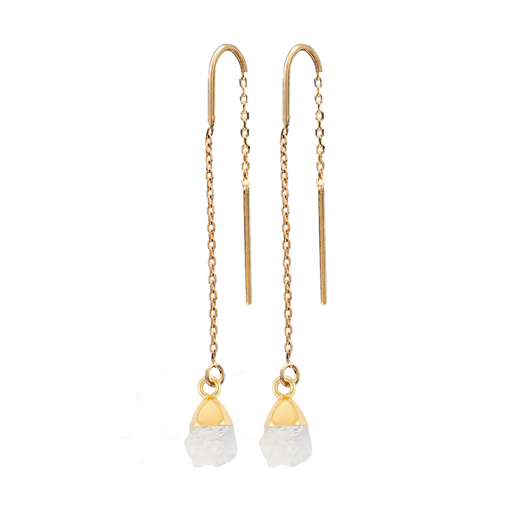 Elegant Pink Opal Threader Earrings | Dangle Crystal Jewelry for October Birthdays