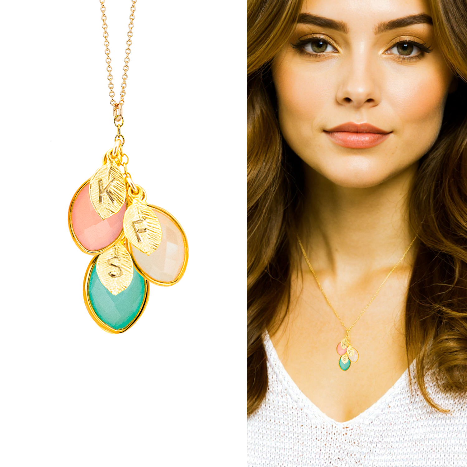 Family Charm Necklace, Custom Birthstone Initial Necklace, Unique Gift for New Mom, Personalized mom necklace with kids initials Stamped