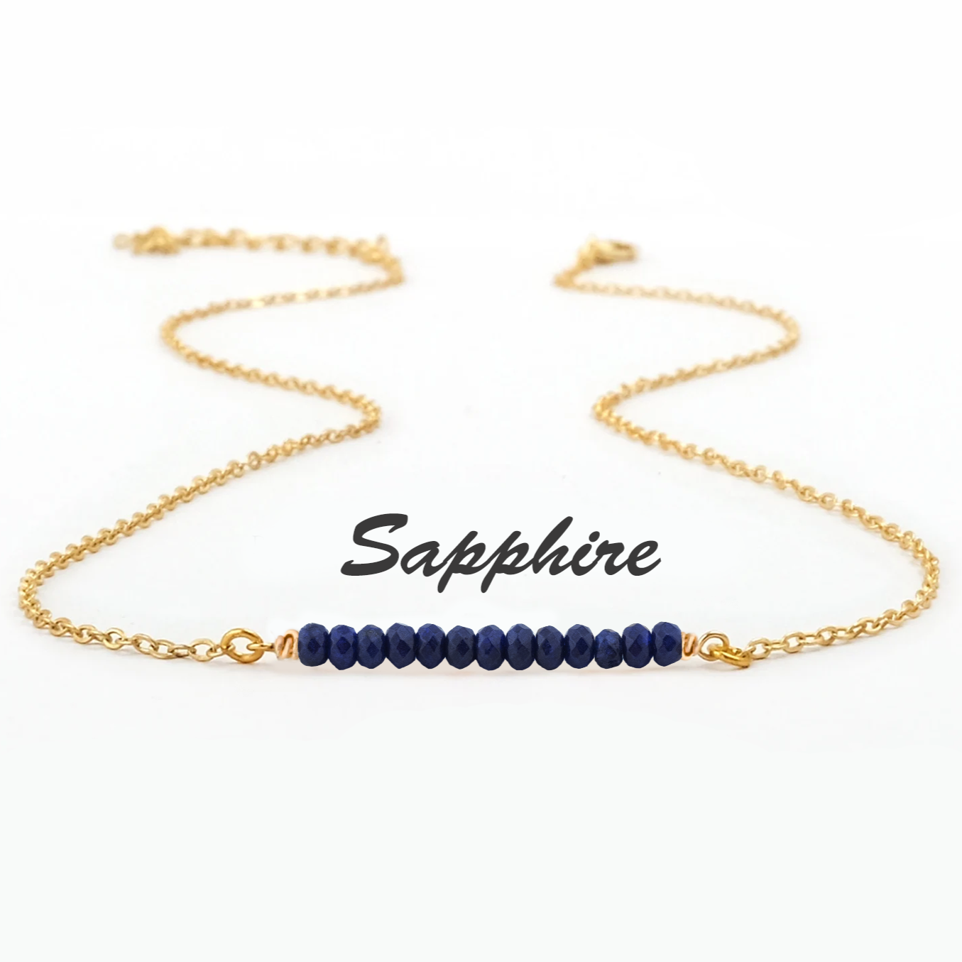 Stunning Sapphire Bar Necklace - September Birthstone Layering Piece, Raw Crystal Gift for Girlfriend