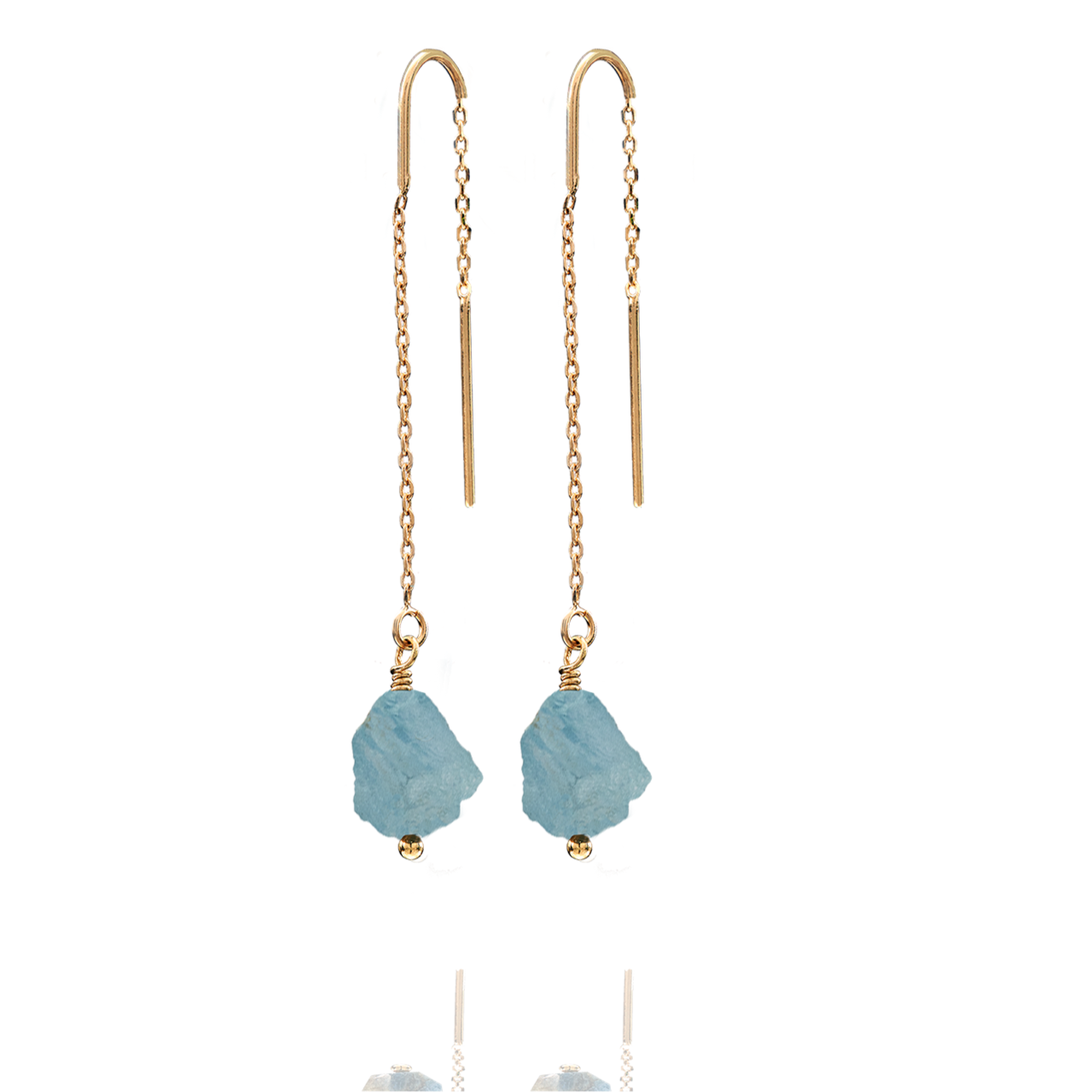 Raw Aquamarine Earrings - Minimalist Threader Style