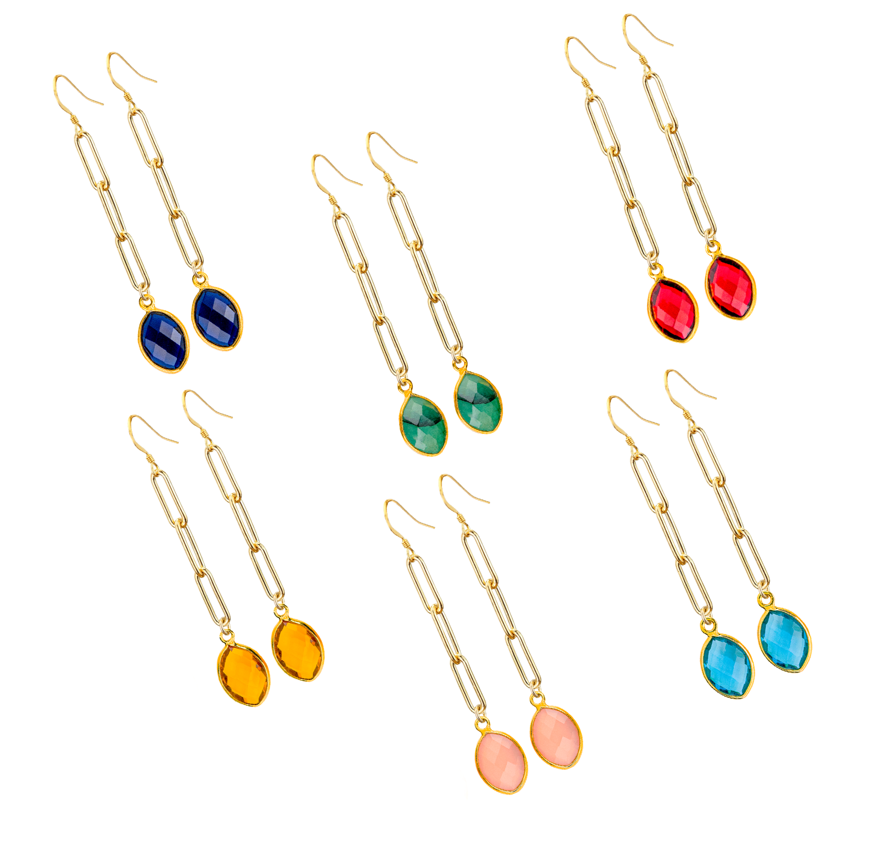 "Glamorous Birthstone Earrings on Gold Paper Clip Chain - Birthstone Beauty!"