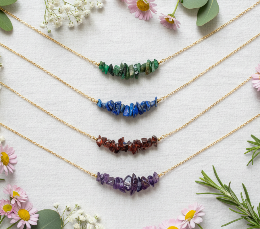 Raw Gemstone Necklaces, Genuine Simple Stone Choker, Natural Crystal Jewe