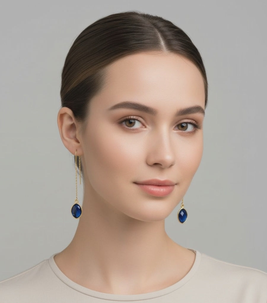 Dainty Threader Earrings with Birthstone - Handmade Jewelry