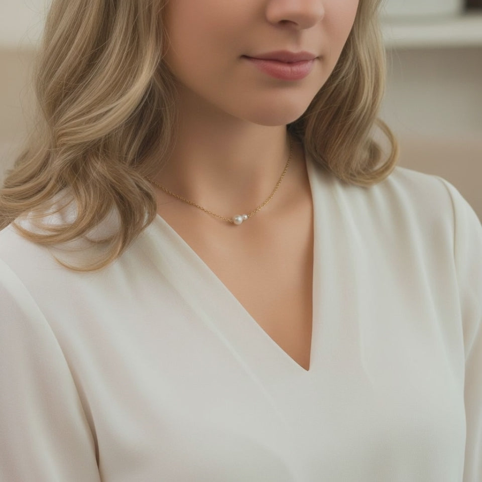"Elegant Mother Daughter Pearl Necklace Set: Choice of 14K Gold-Filled or Sterling Silver"
