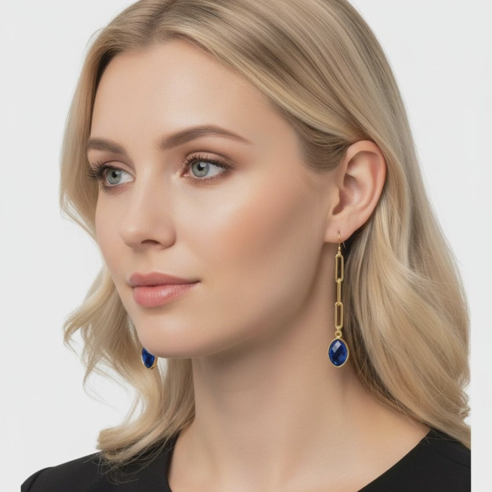 "Glamorous Birthstone Earrings on Gold Paper Clip Chain - Birthstone Beauty!"