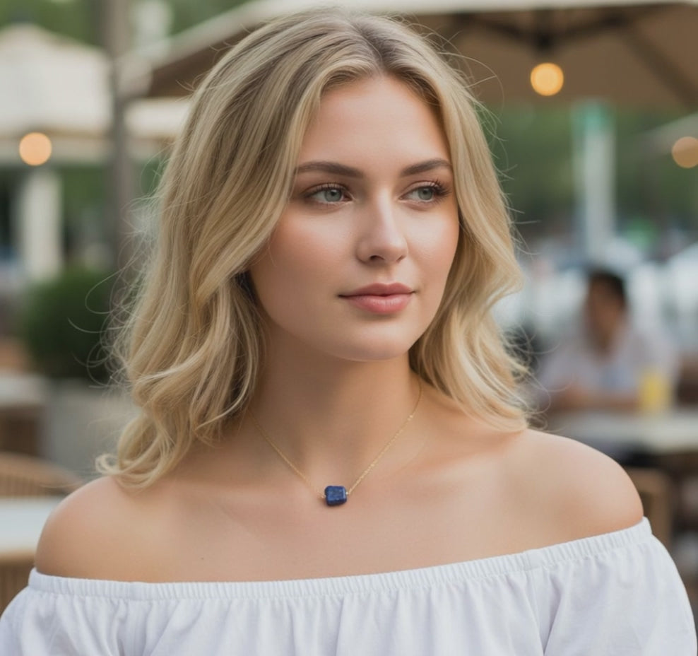 Boho Gold Choker with Lapis Lazuli - September Birthstone