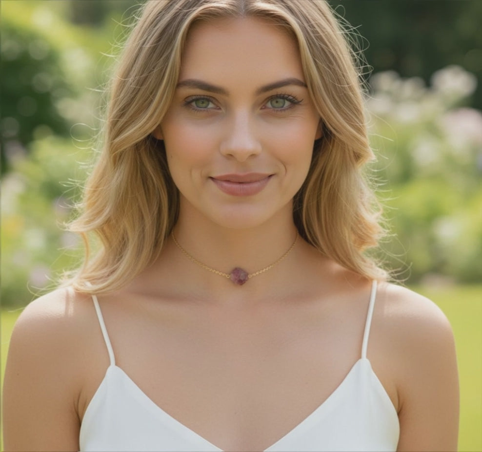 Dainty Pink Tourmaline Choker - Handmade Wire Wrap Necklace