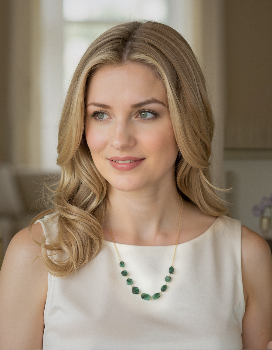 Raw Emerald Statement Necklace  May Birthstone Necklace  Genuine Raw Crystal Statement Necklace  Christmas Gifts for Mom  Fall Necklace