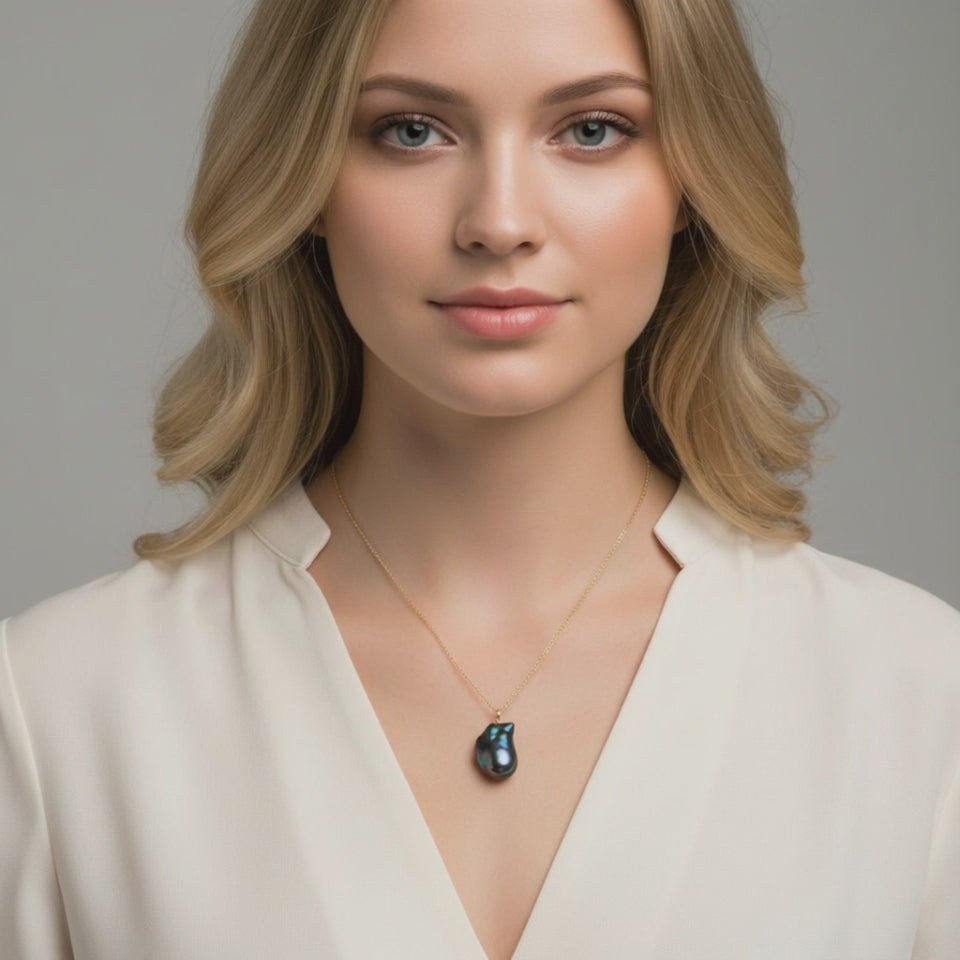 "Stunning Black Baroque Pearl Necklace - A Thoughtful Gift for Mom"