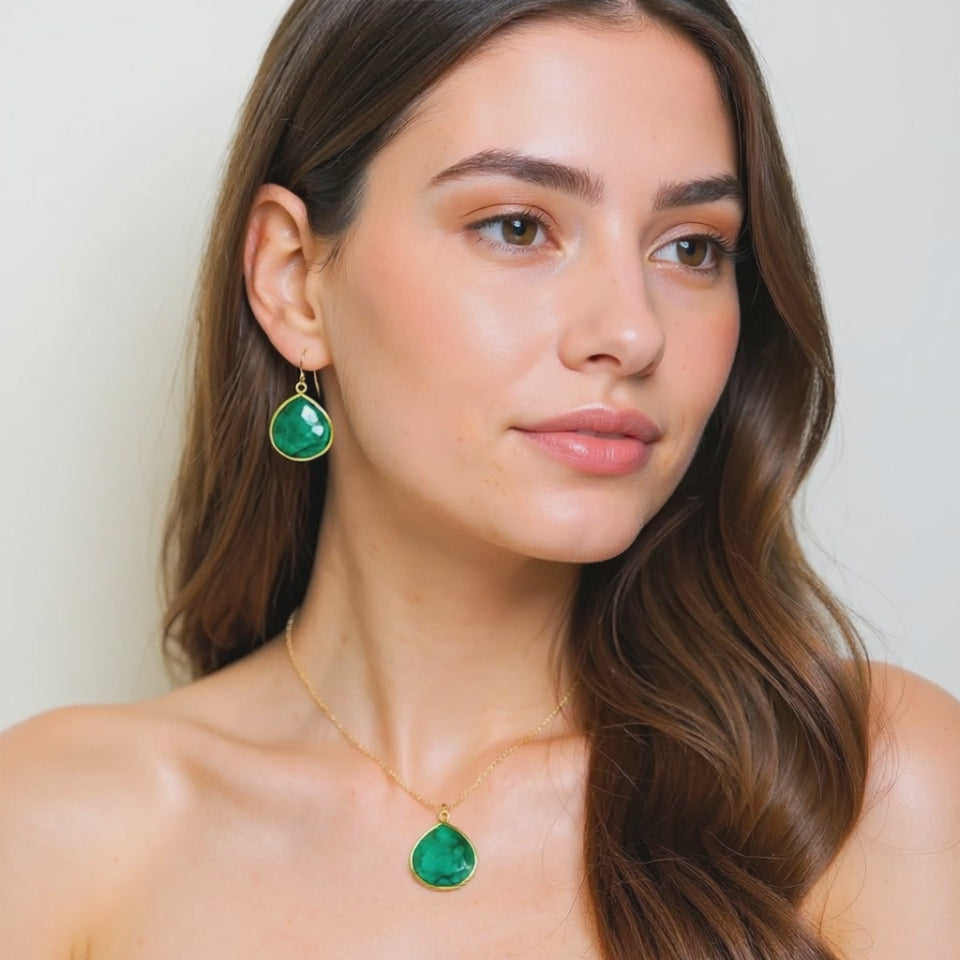 "Radiant Raw Emerald Earrings - May Birthstone Glamour, Green Gemstone Dangles, Handcrafted Jewelry Delight"