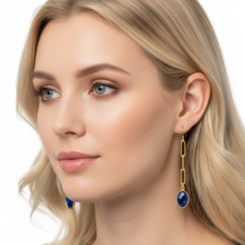 "Glamorous Birthstone Earrings on Gold Paper Clip Chain - Birthstone Beauty!"
