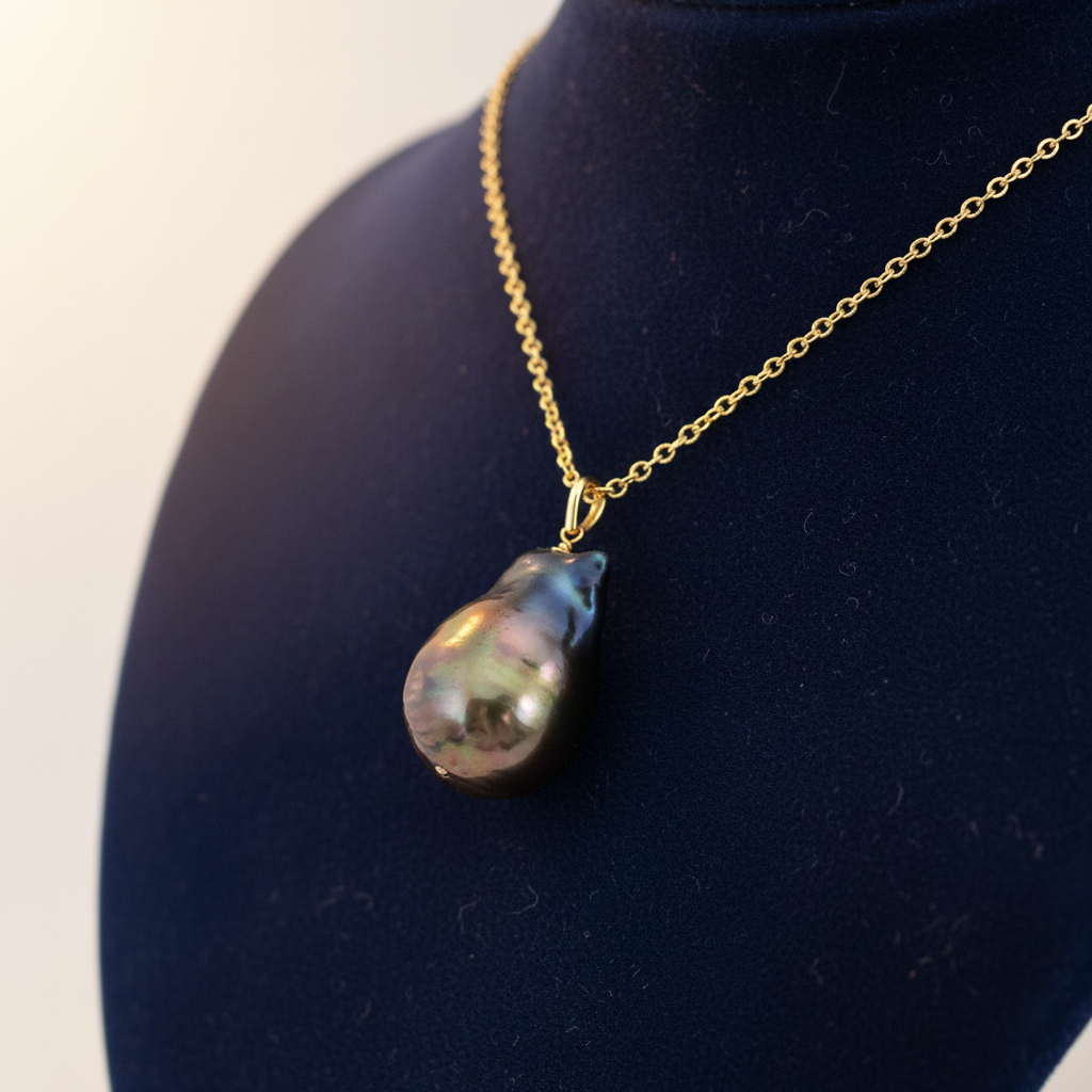 "Stunning Black Baroque Pearl Necklace - A Thoughtful Gift for Mom"