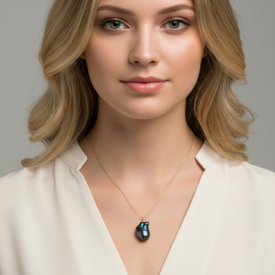 "Stunning Black Baroque Pearl Necklace - A Thoughtful Gift for Mom"