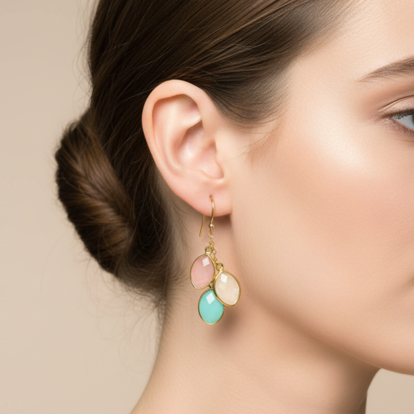 Handmade Family Birthstone Earrings - Personalized Dangle Jewelry for Mom or Grandma