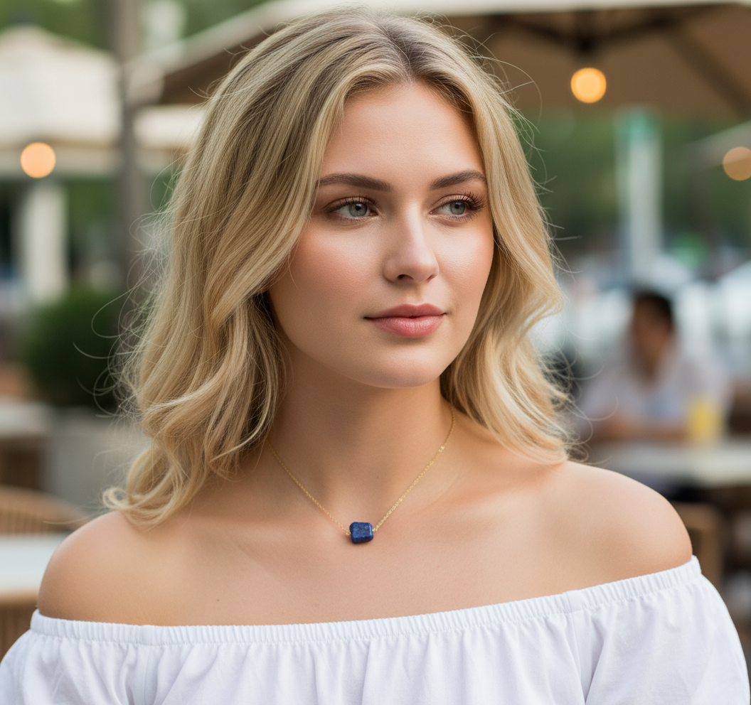 Boho Gold Choker with Lapis Lazuli - September Birthstone