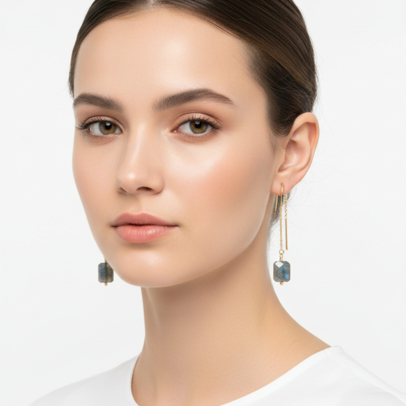 Raw Aquamarine Earrings - Minimalist Threader Style