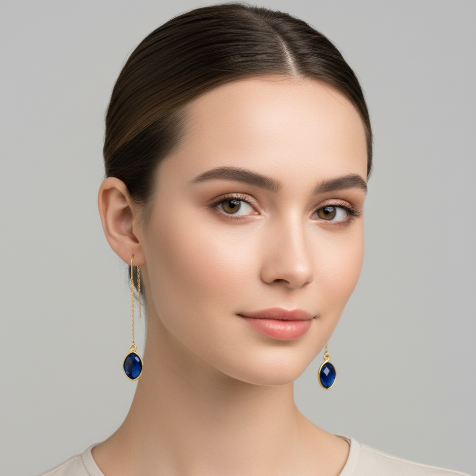 Dainty Threader Earrings with Birthstone - Handmade Jewelry