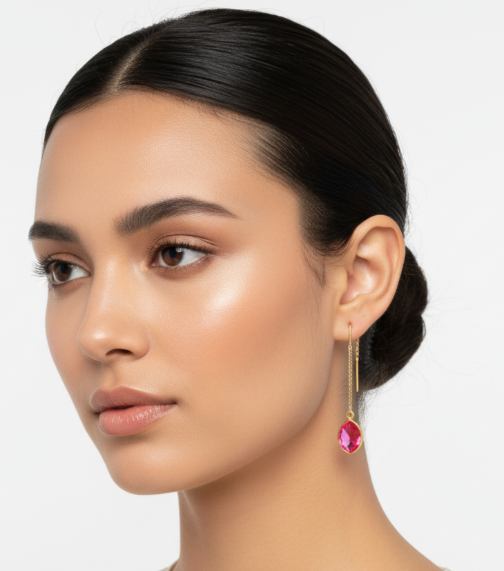 Dainty Threader Earrings with Birthstone - Handmade Jewelry