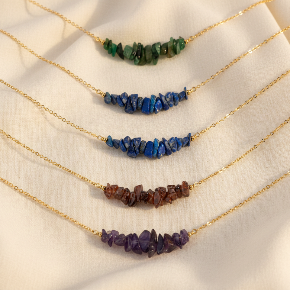 Natural Raw Emerald Bar Necklace - May Birthstone Gemstone Layering Jewelry