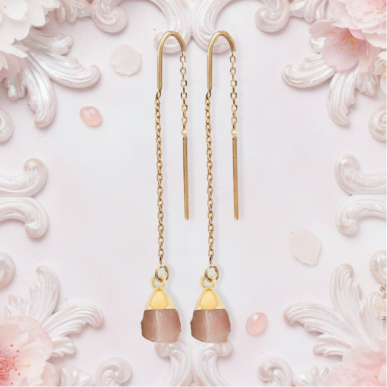 Elegant Pink Opal Threader Earrings | Dangle Crystal Jewelry for October Birthdays