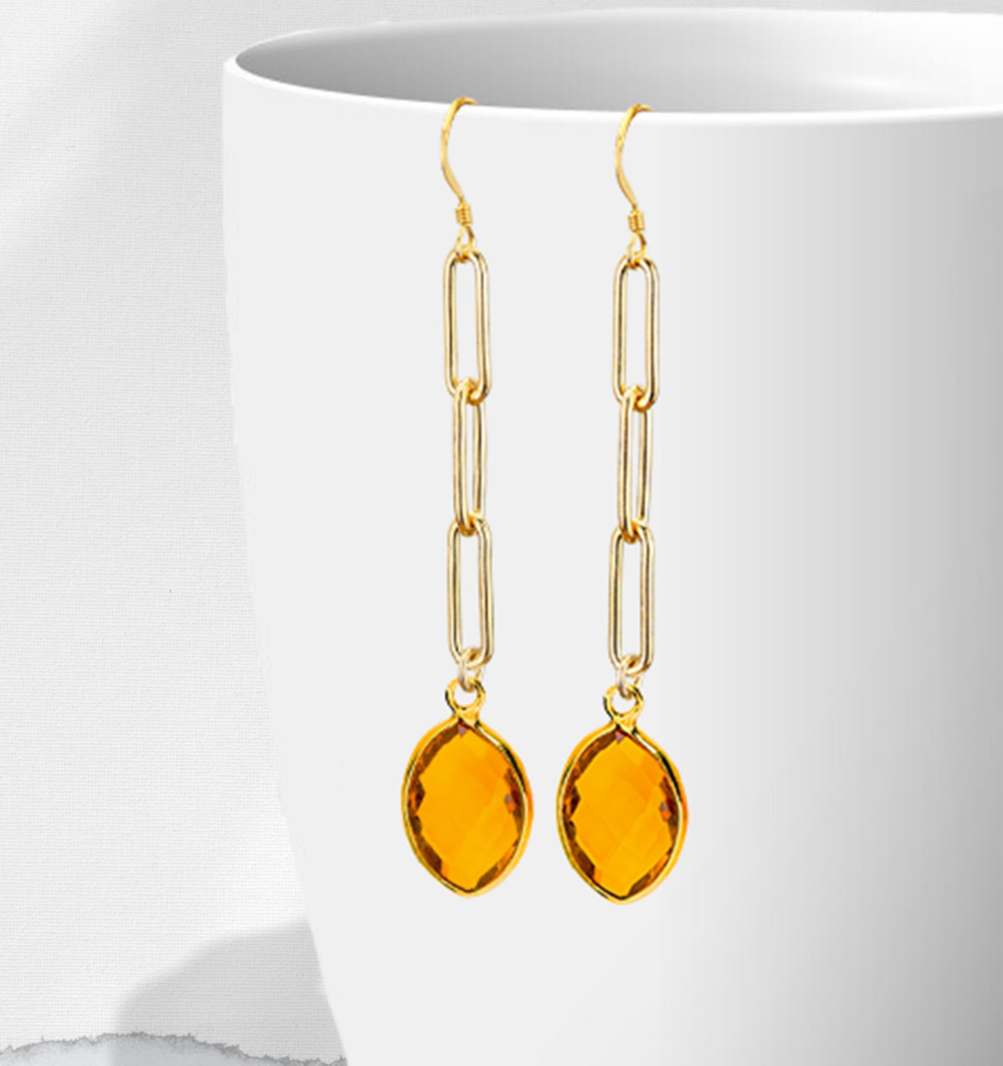"Glamorous Birthstone Earrings on Gold Paper Clip Chain - Birthstone Beauty!"