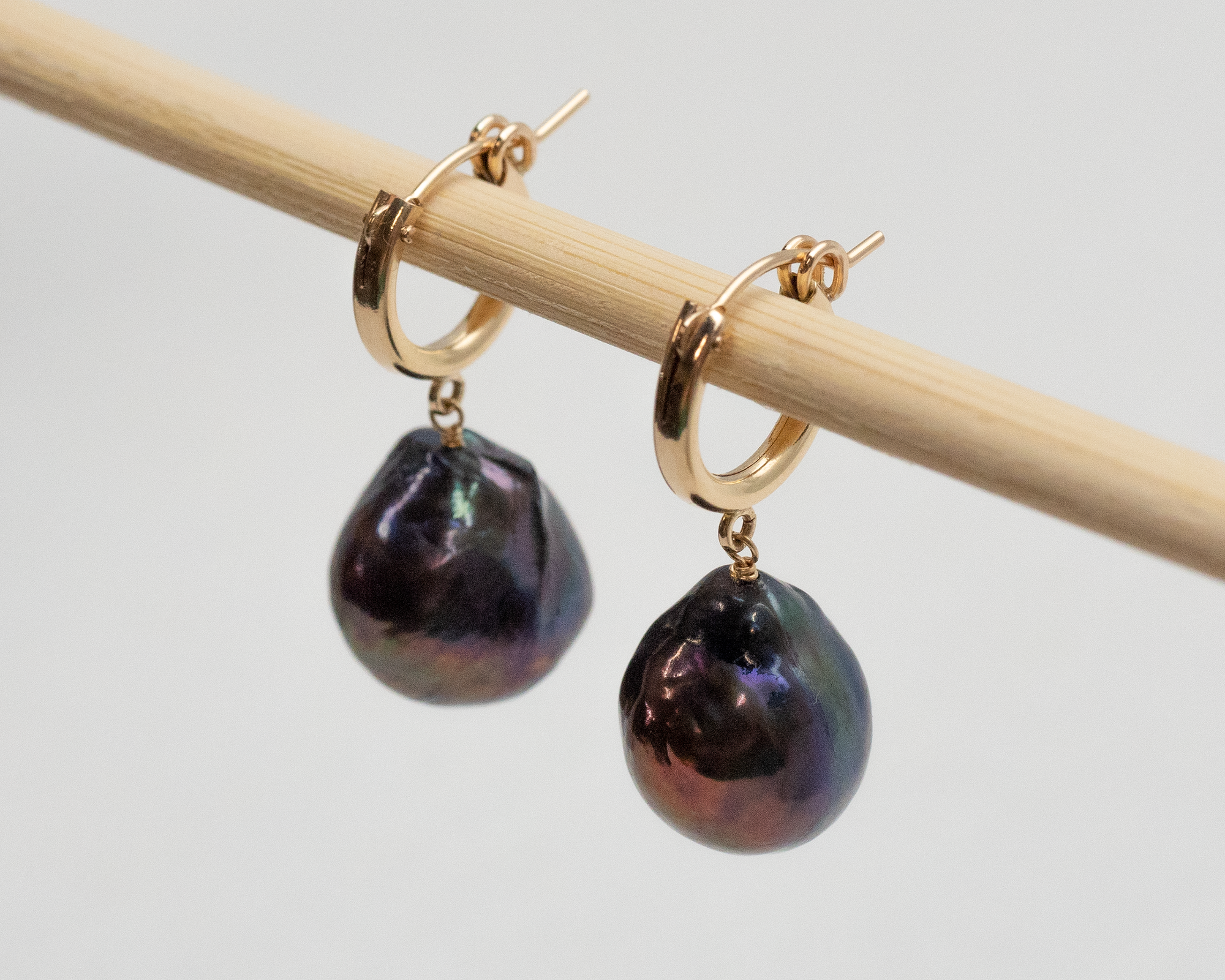 Black Baroque Pearl Hoops