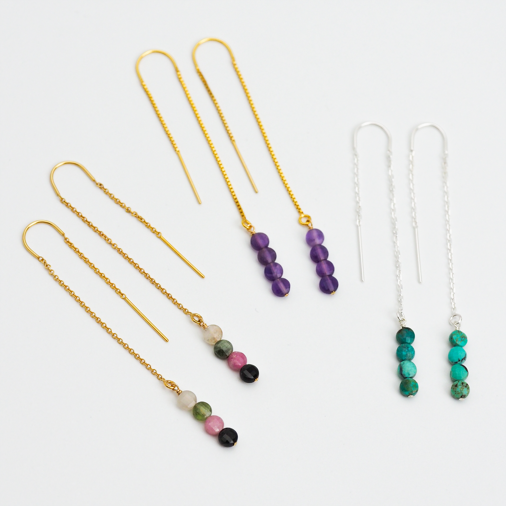 Watermelon Tourmaline Threader Earrings