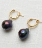 Black Baroque Pearl Hoops