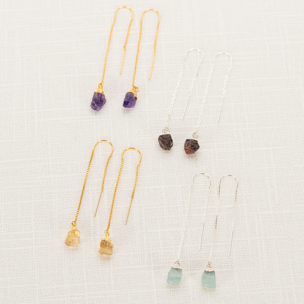 Raw Crystal Threaders  Earrings