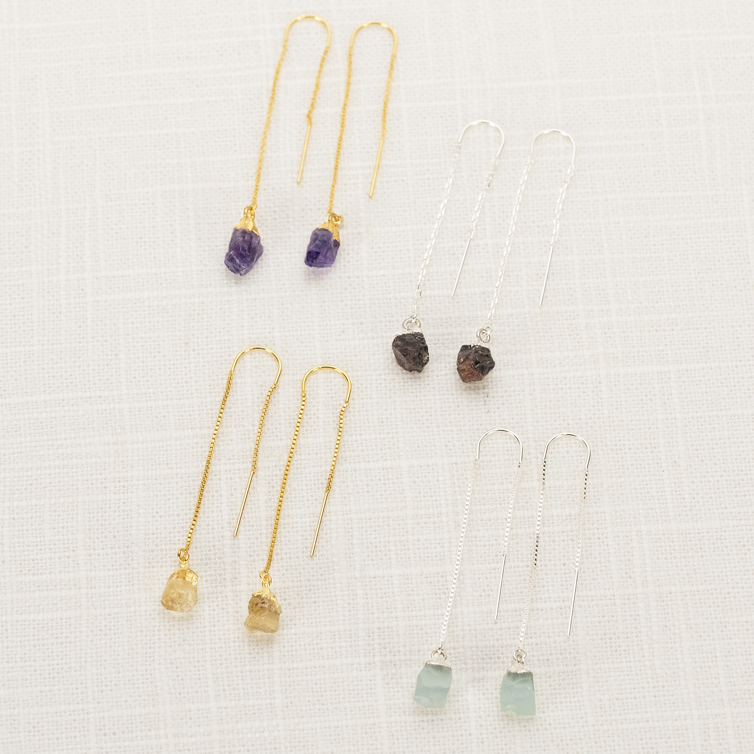 Raw Crystal Threaders  Earrings