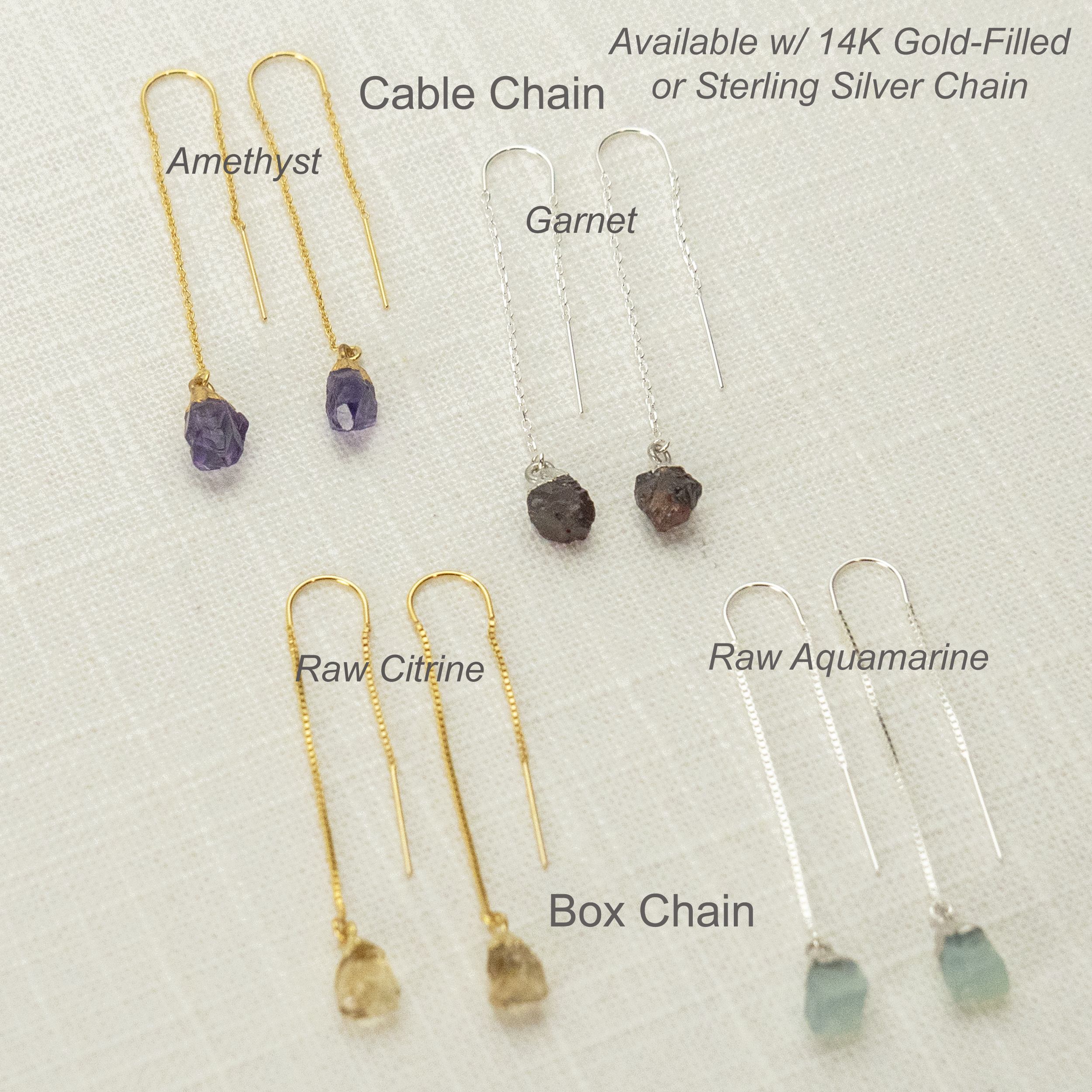 Raw Crystal Threaders  Earrings