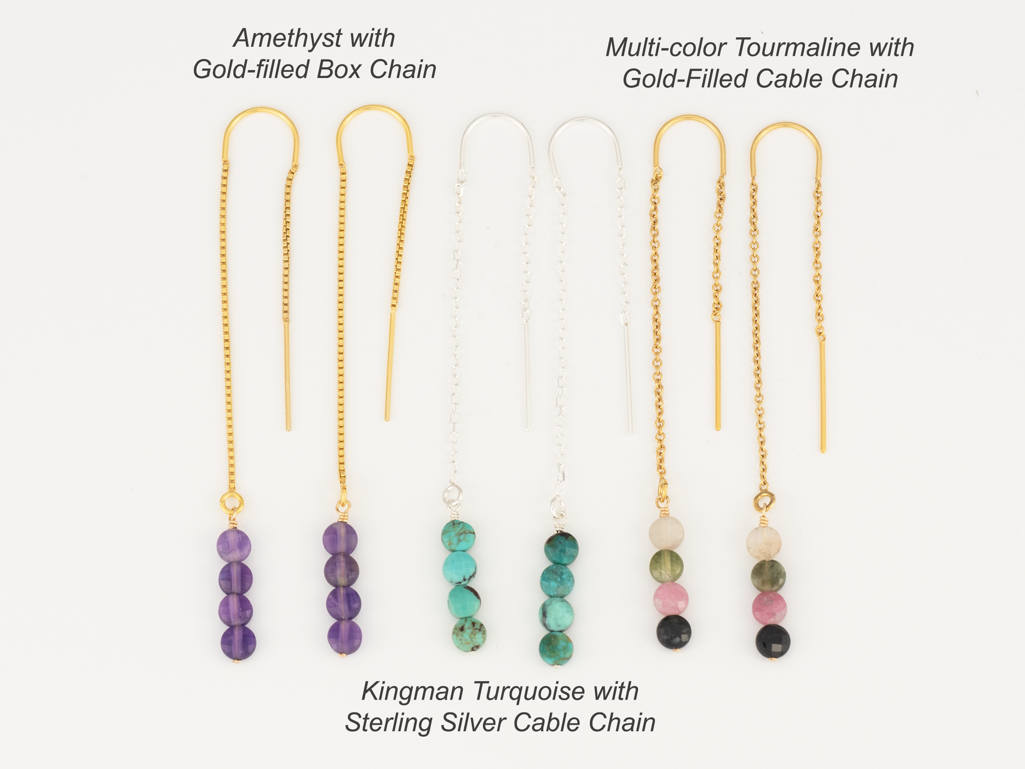 Watermelon Tourmaline Threader Earrings